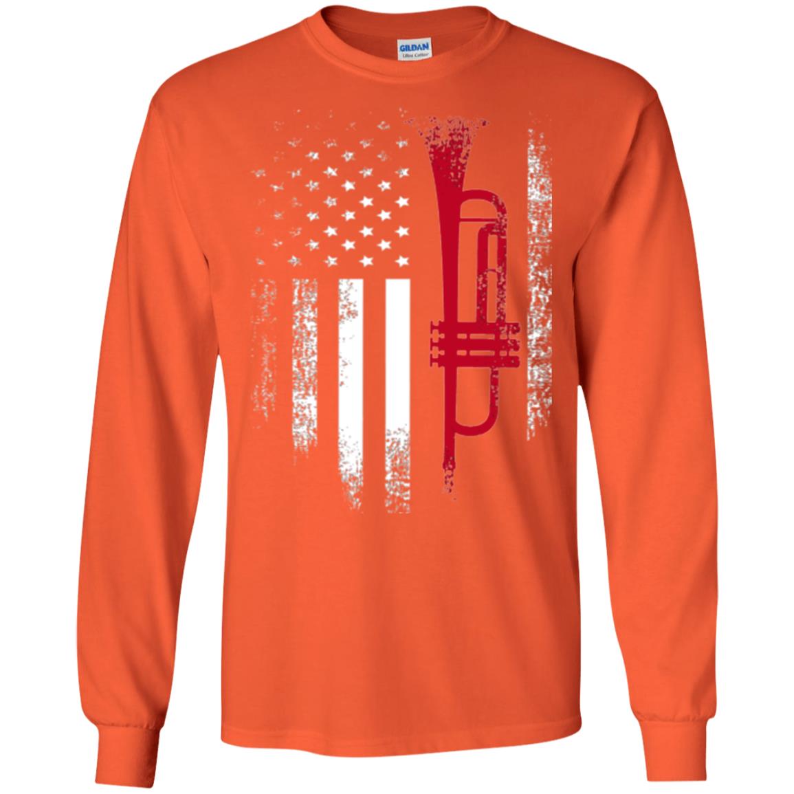Trumpet Lovers T-shirt American Flag Orange
