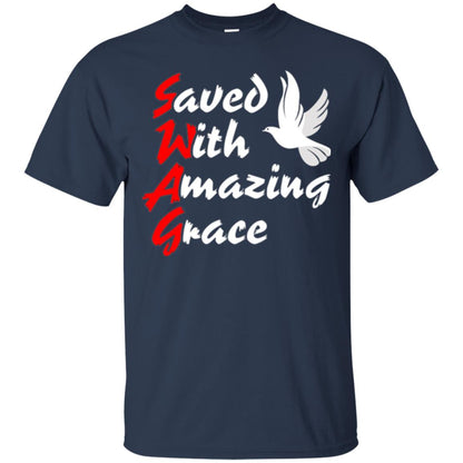 Swag T-shirt Saved With Amazing Grace Navy
