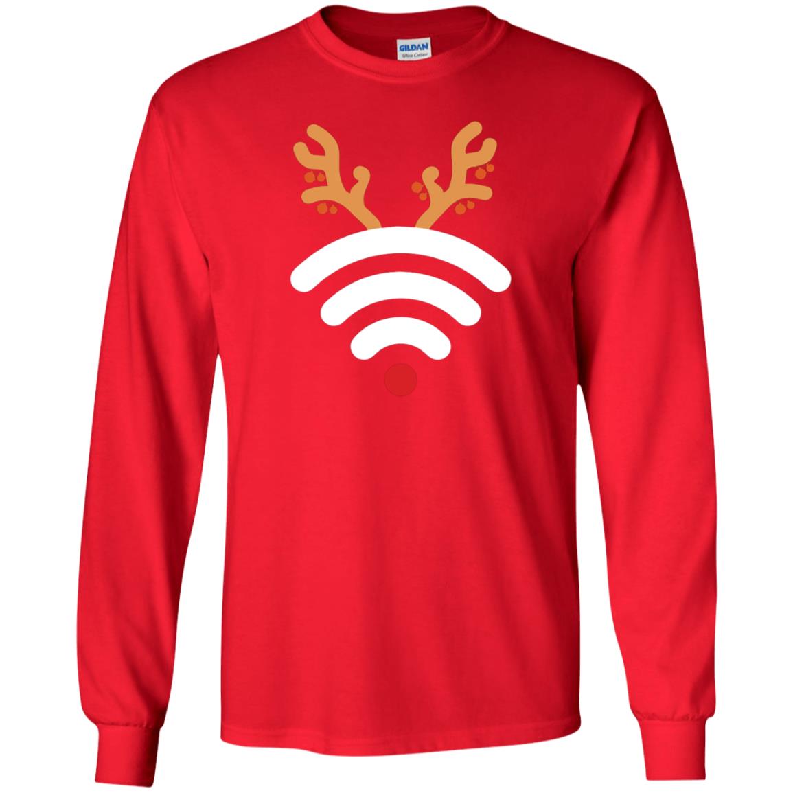 Wifi Signal Symbol Icon Reindeer X-mas Gift Shirt Red