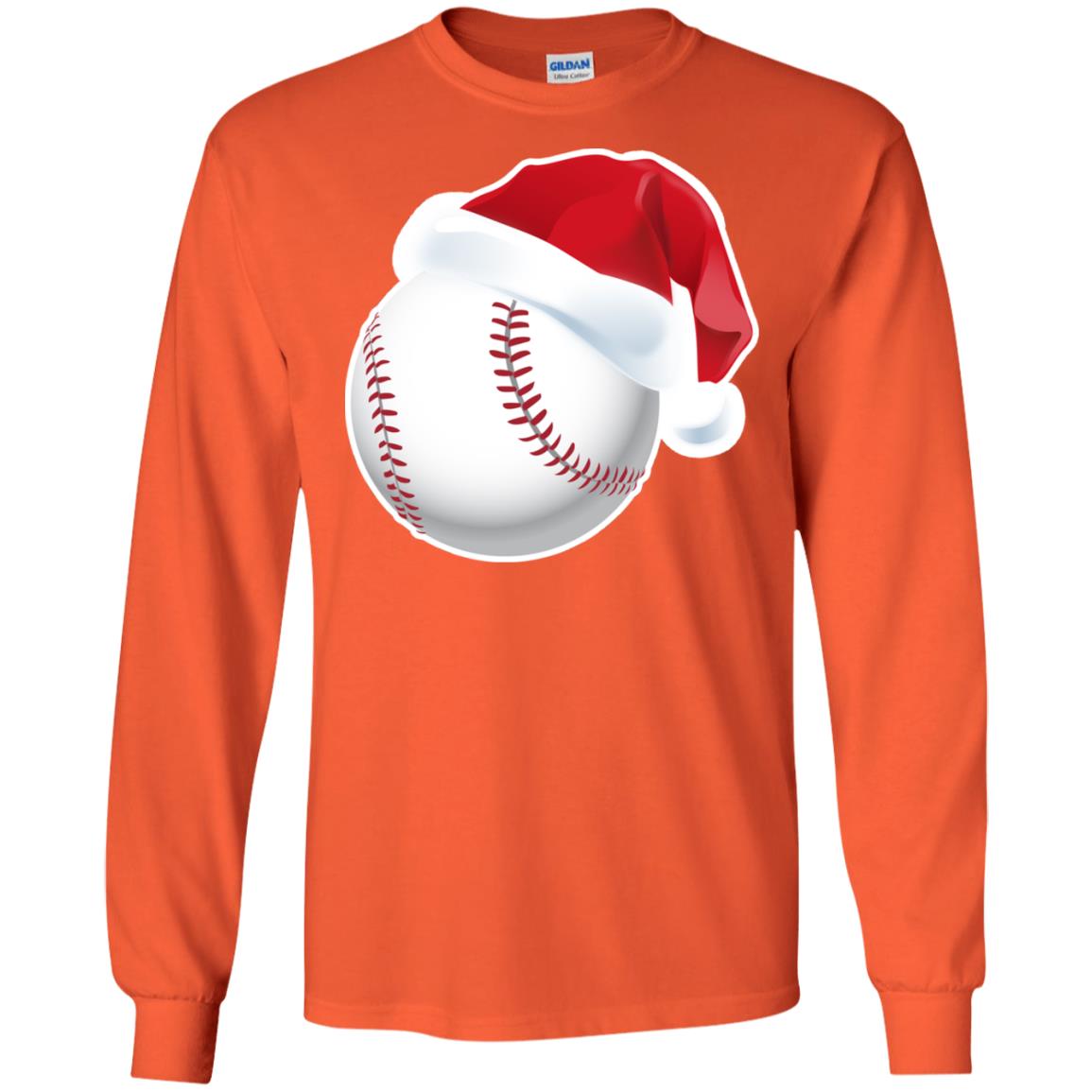 Baseball With Santa Claus Hat X-mas Shirt For Baseball Lovers Orange