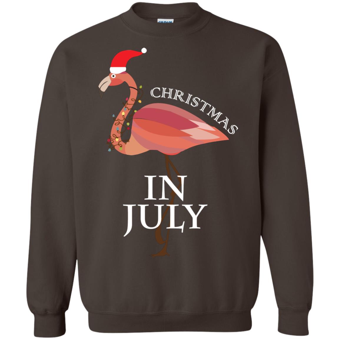 Flamingo With Santa_s Hat Christmas In July Xmas In Summer Shirt Dark Chocolate