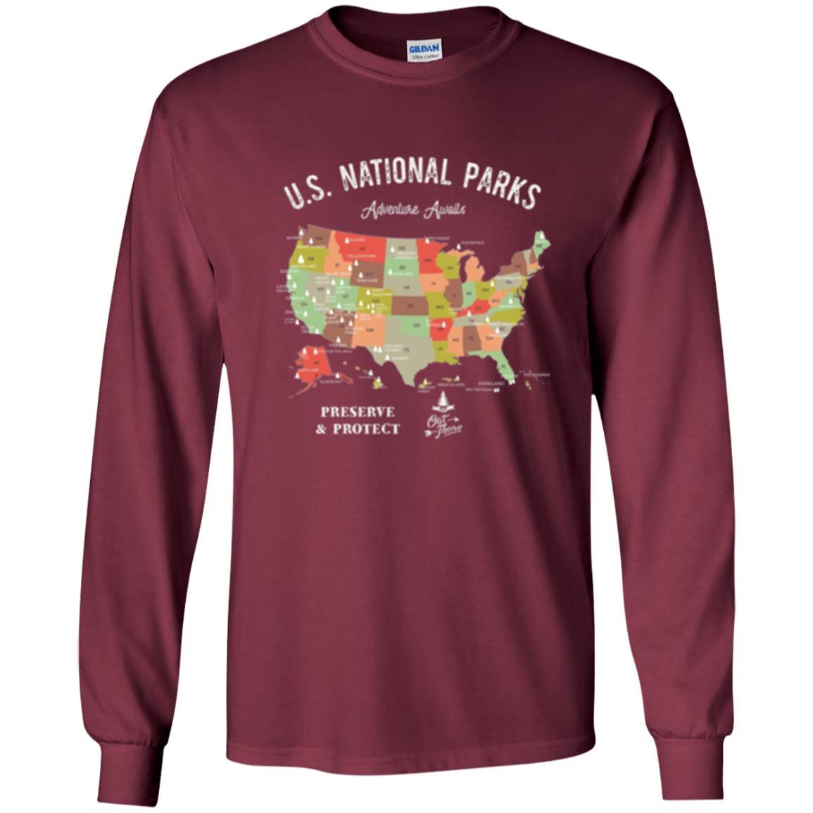 Hiking Camping T-shirt National Park Map Vintage T-shirt Maroon