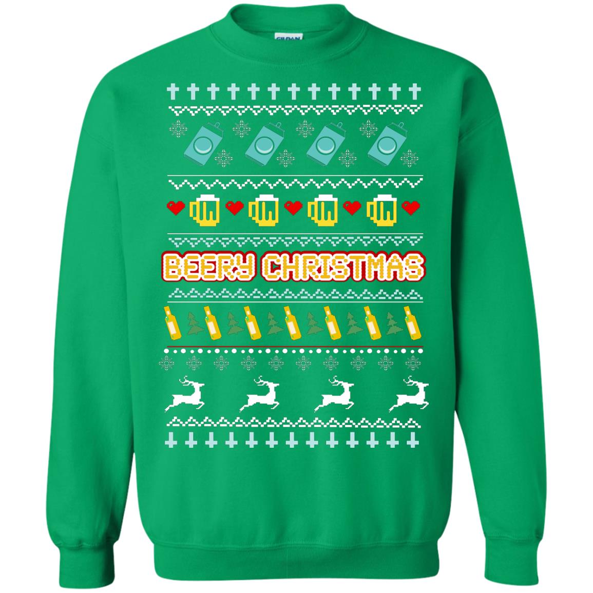 Beery Christmas Merry X-mas Beer Drinking Lovers Gift Shirt Irish Green