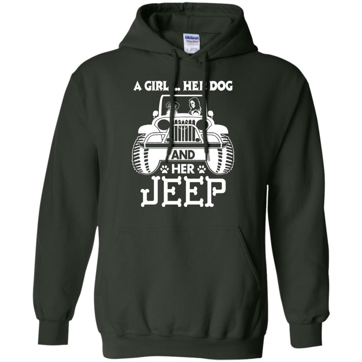 Dog Lover T-shirt A Girl Her Dog And Her Jeep Forest Green