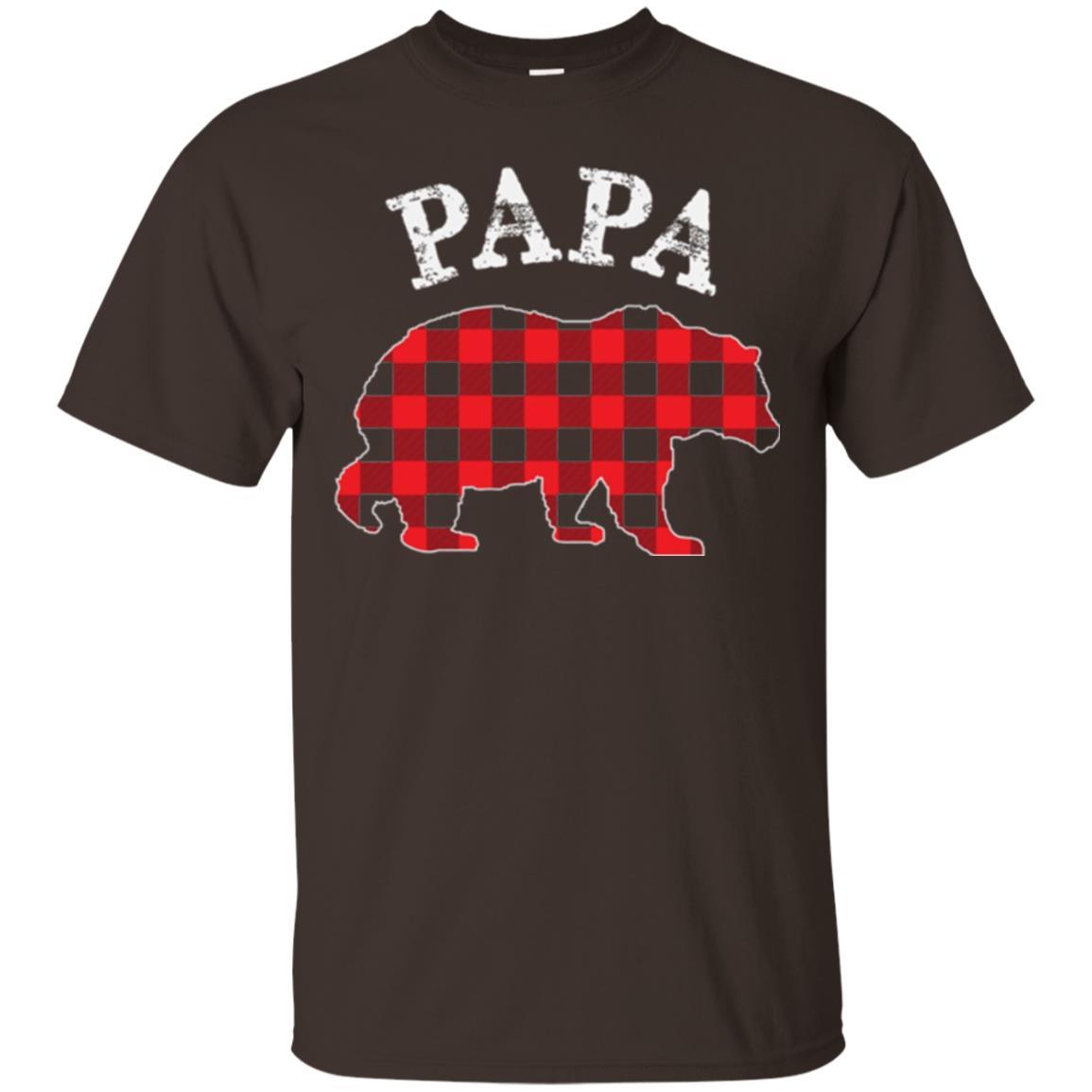 Papa T-shirt Red Plaid Papa Bear T-shirt Dark Chocolate