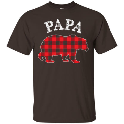 Papa T-shirt Red Plaid Papa Bear T-shirt Dark Chocolate