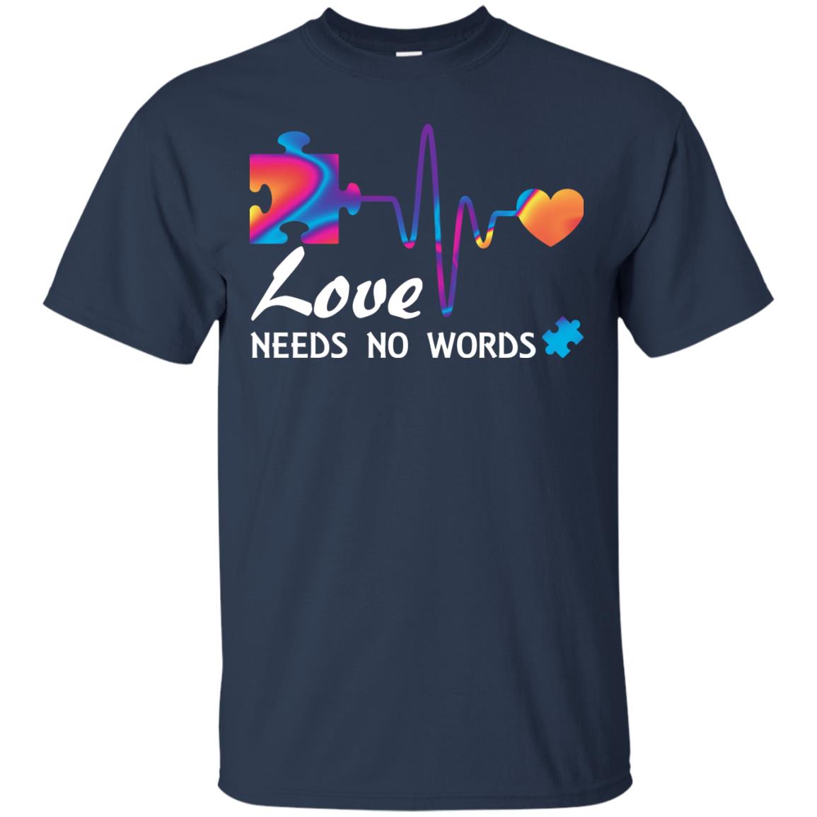 Love Needs No Words Puzzle Heartbeat Gift Shirt For Autism Awareness Navy