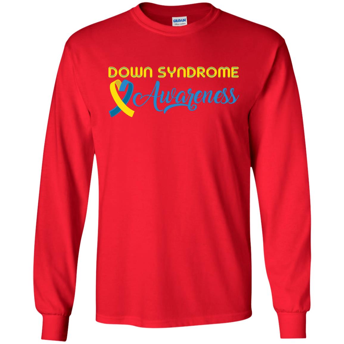 Yellow And Blue Ribbons Down Syndrome Awareness T-shirt Red