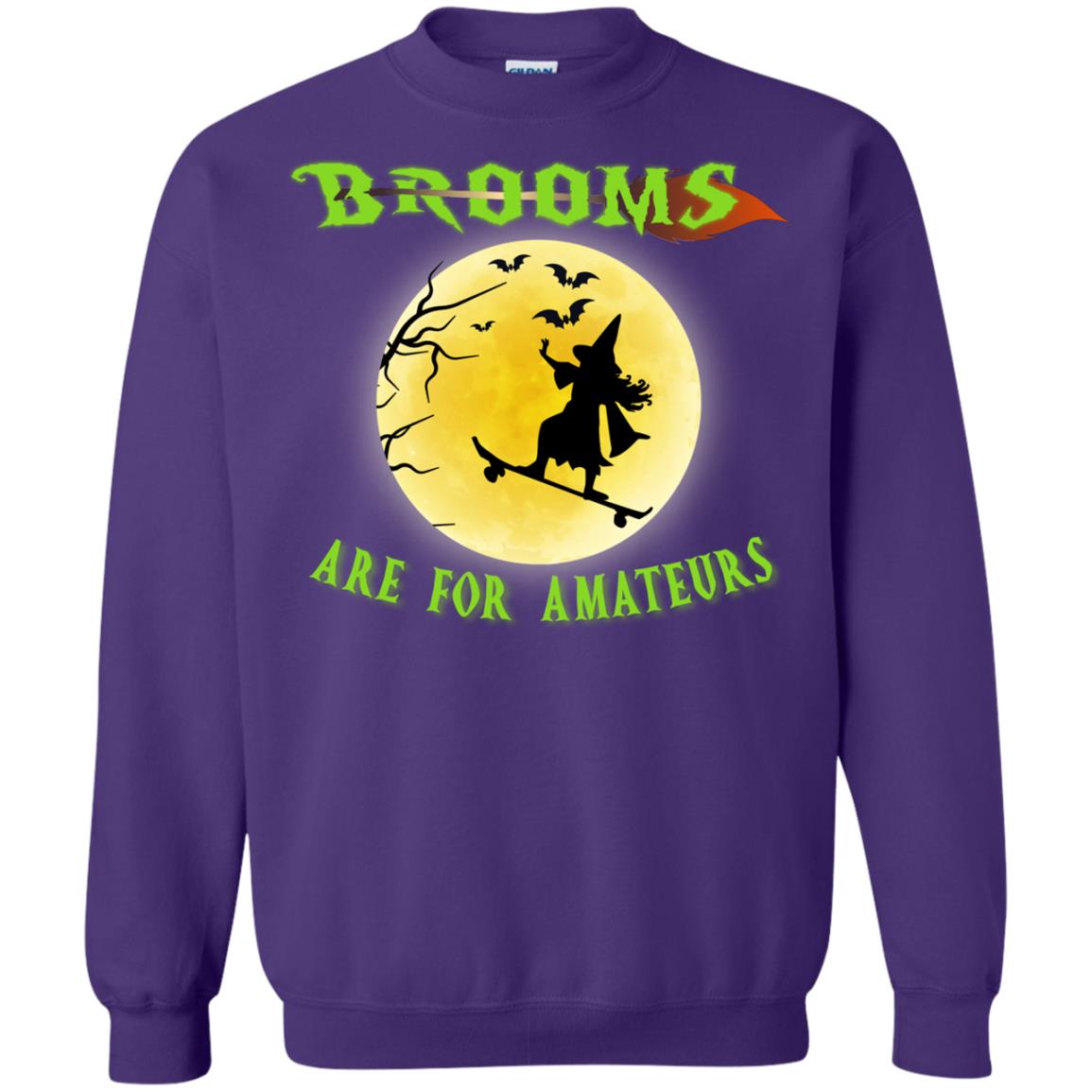 Brooms Are For Amateurs Witches Ride Skateboard Funny Halloween Shirt Purple
