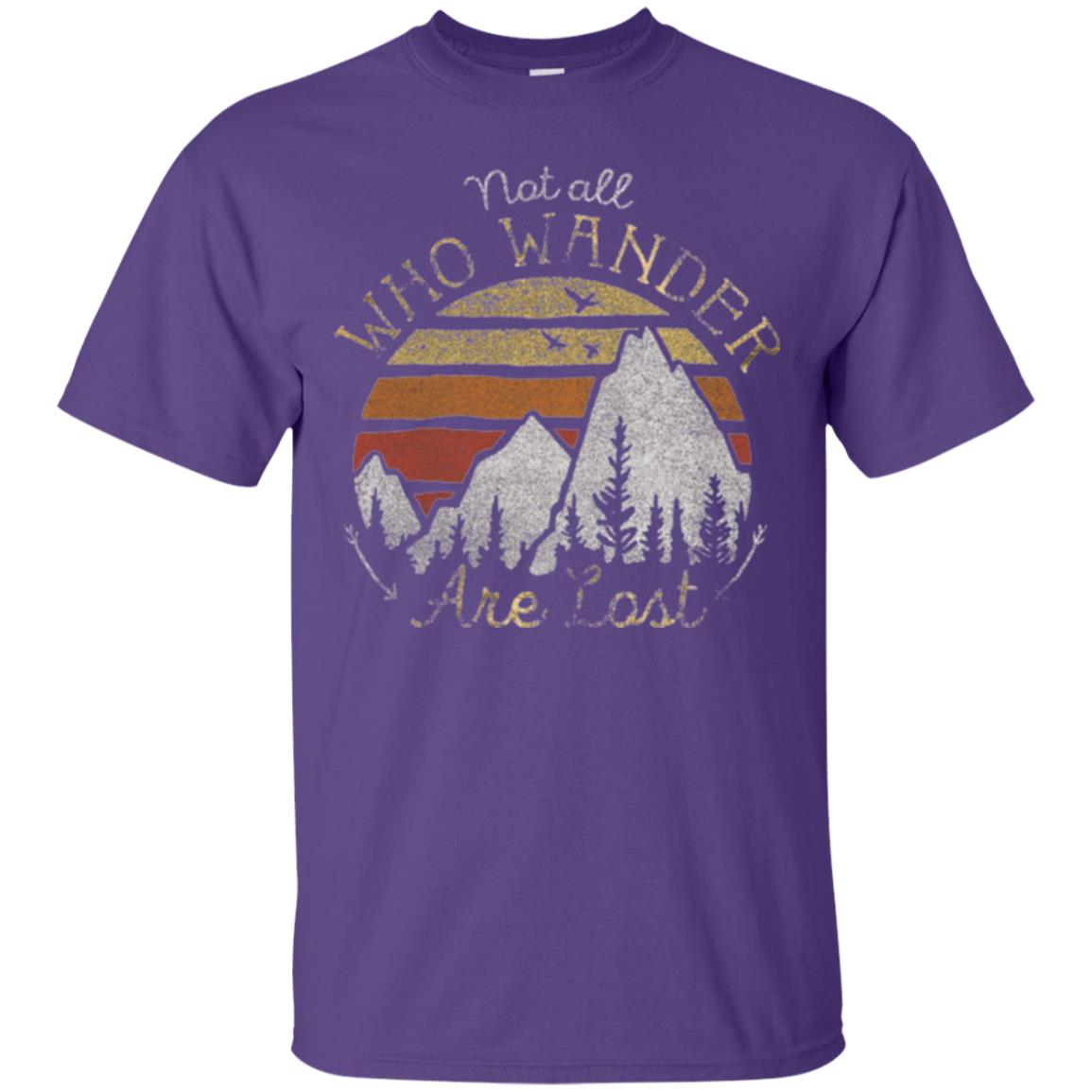 Gradient Mountain Gold T-shirt Not All Who Wander Are Lost Purple