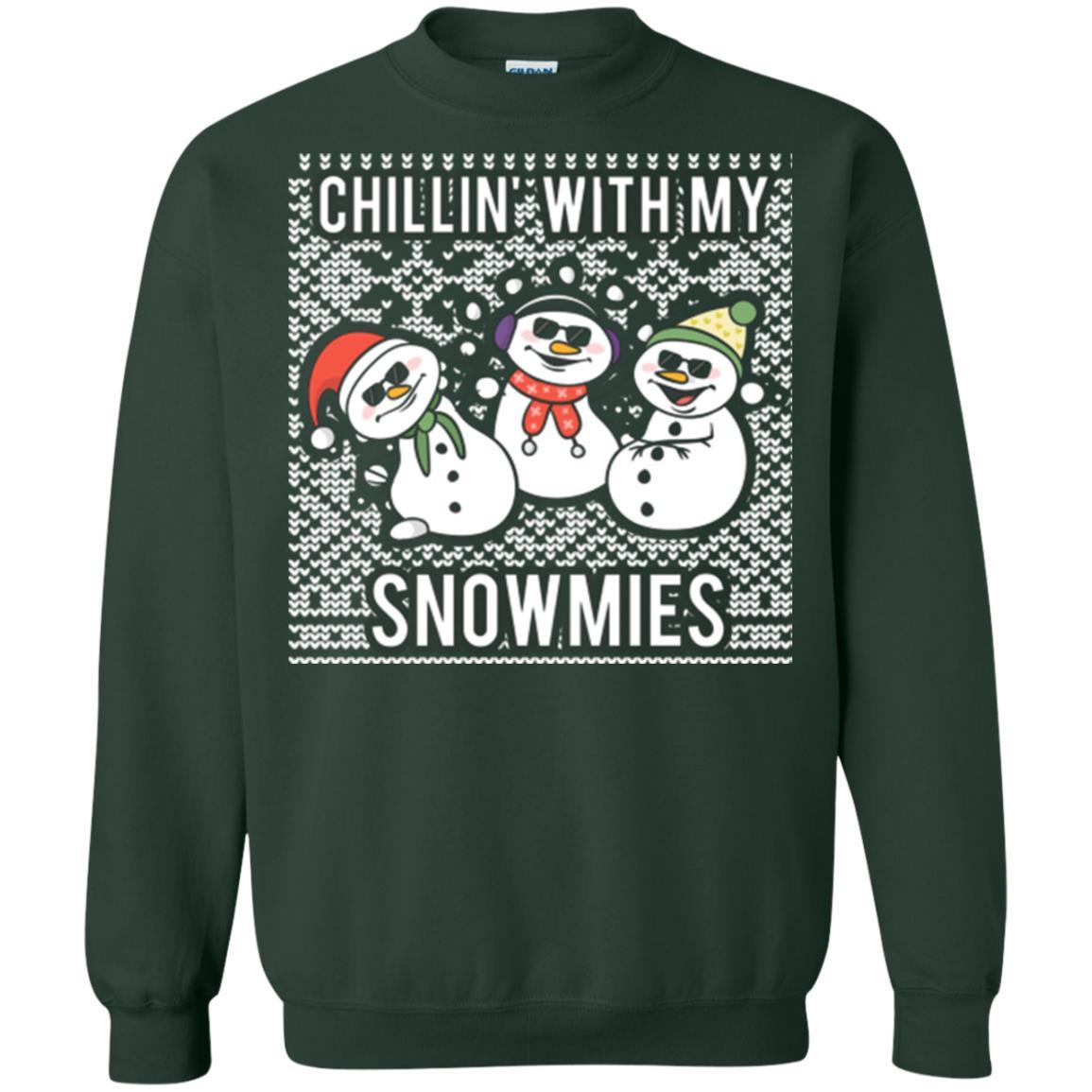 Christmas T-shirt Chillin' With My Snowmies Forest Green
