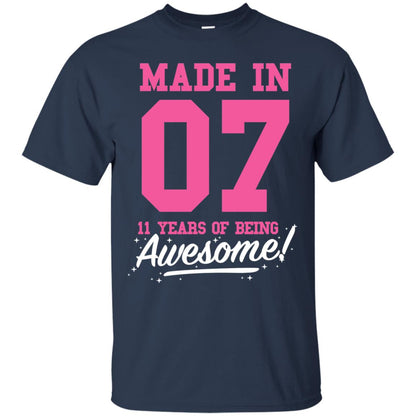 Made In 07 11 Years Of Being Awesome 11th Birthday T-shirt Navy
