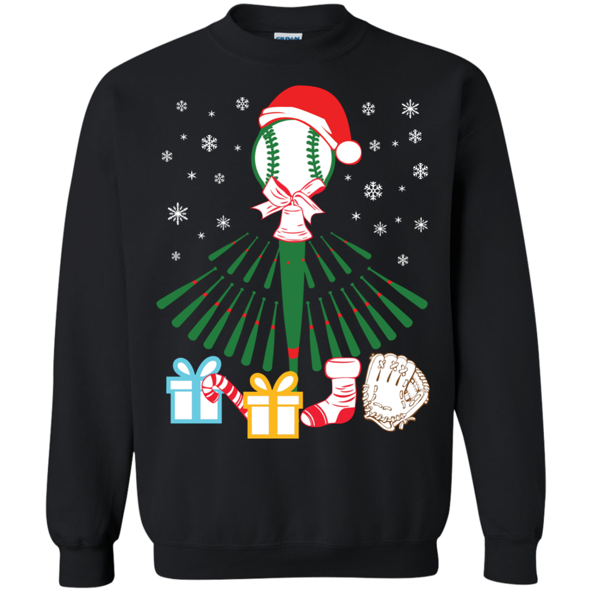 Baseball Christmas T-Shirt Black