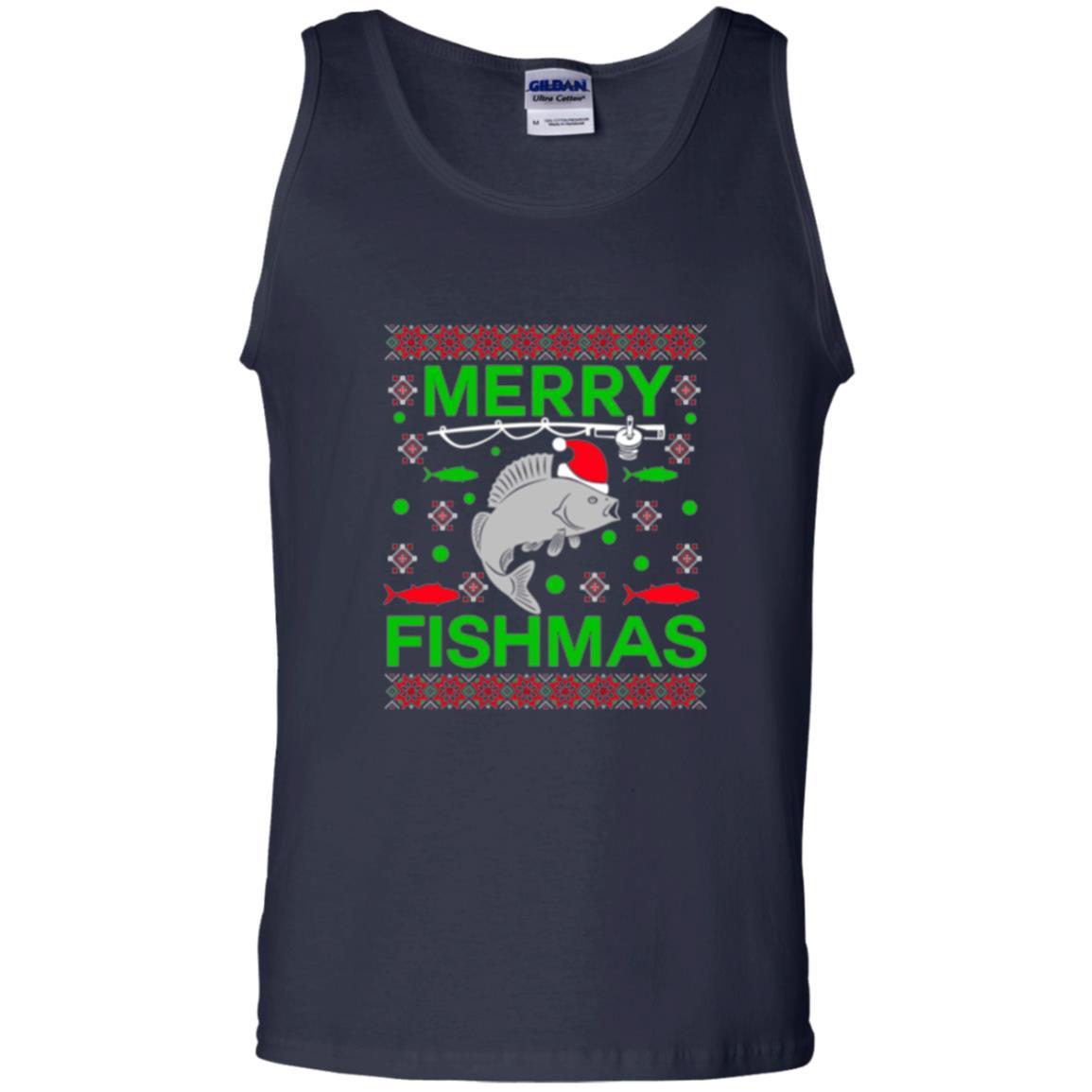 Christmas T-shirt Merry Fishmas Merry Christmas Fisherman Navy