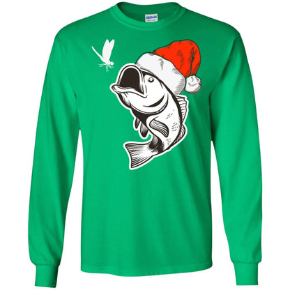 Bass Fishing Santa Hat Christmas Gift Shirt For Fishing Lovers Irish Green