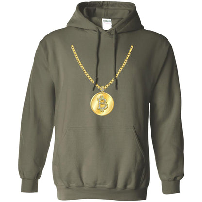 Funny Bitcoin T-shirt Gold Chain Cryptocurrency Necklace Military Green