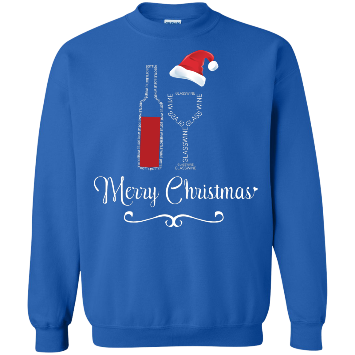 Christmas T-shirt Merry Christmas With Wine Botle And Glass Wine Royal