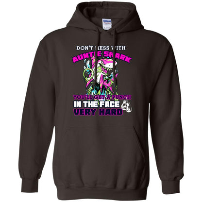 Don't Mess With Auntie Shark You'll Get A Punch In The Face Very Hard Family Shark Shirt Dark Chocolate