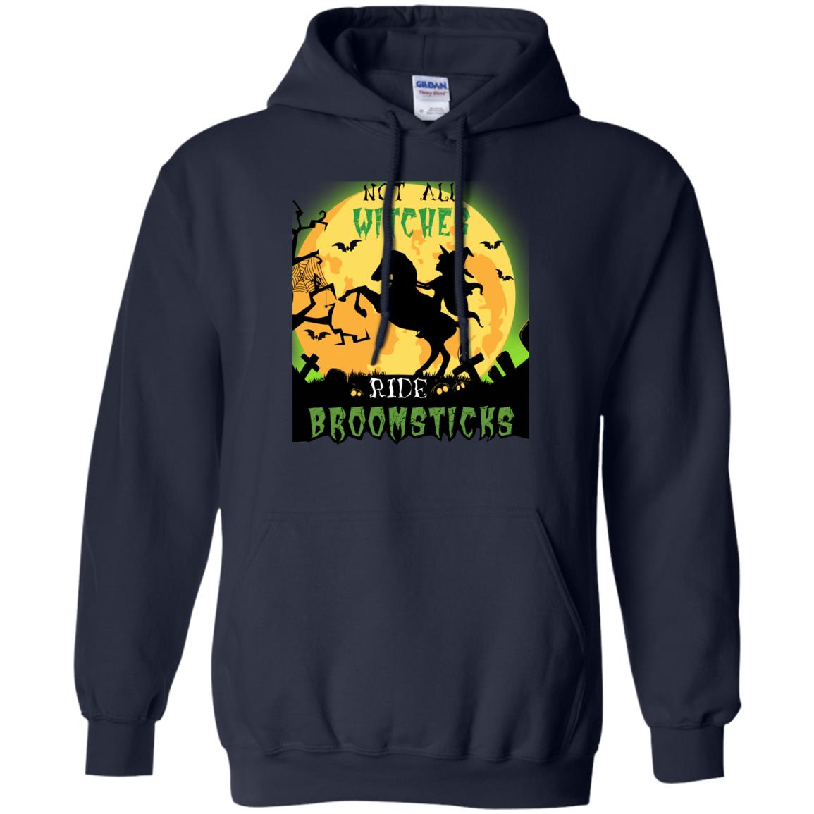 Not All Witches Ride Broomsticks Witches Ride A Horse Funny Halloween Shirt Navy