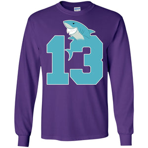 13th Birthday Shark Party ShirtG240 Gildan LS Ultra Cotton T-Shirt