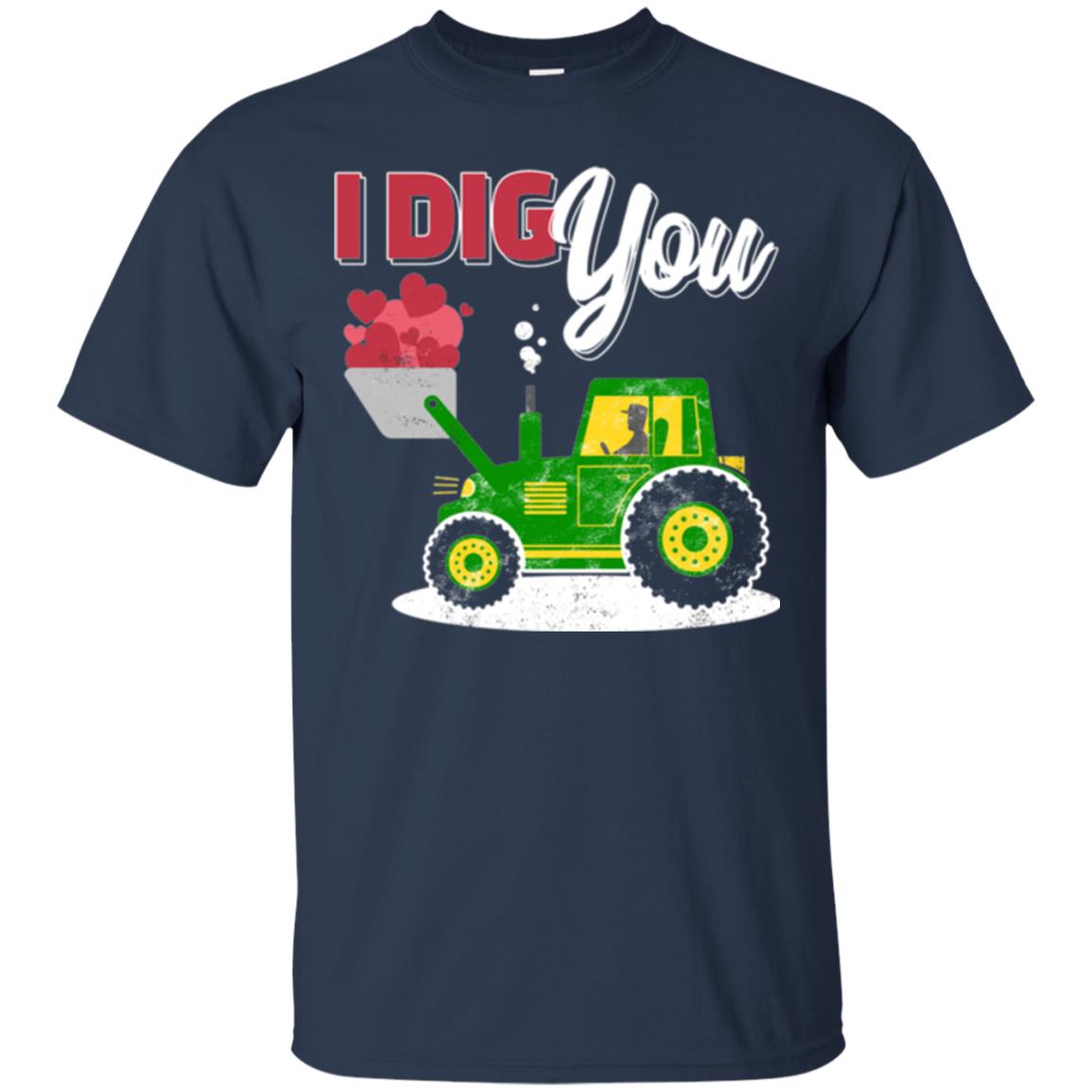 Farmer Valentines Day T-shirt Farm Tractor I Dig You Navy