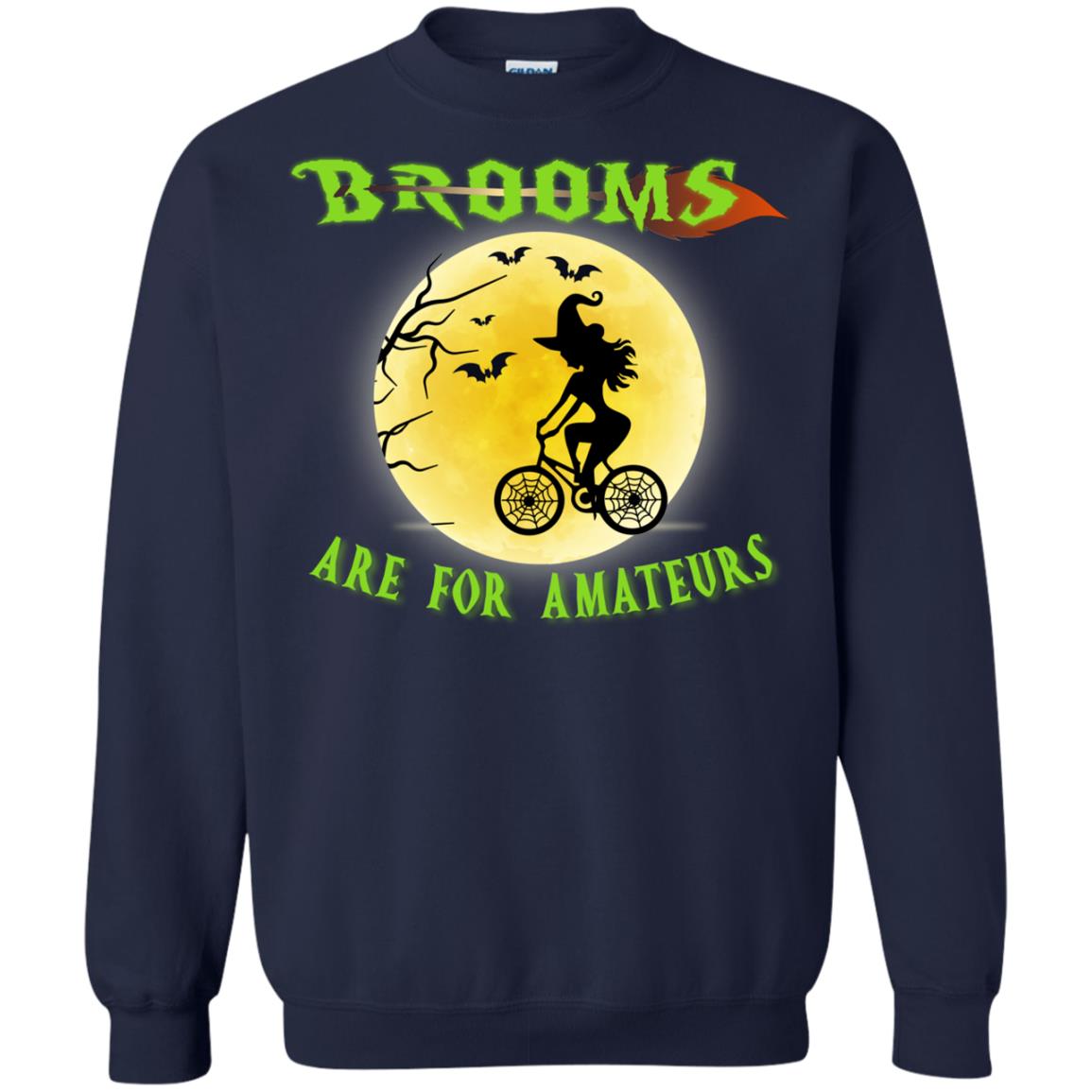 Brooms Are For Amateurs Witches Ride A Bicycle Funny Halloween Shirt Navy