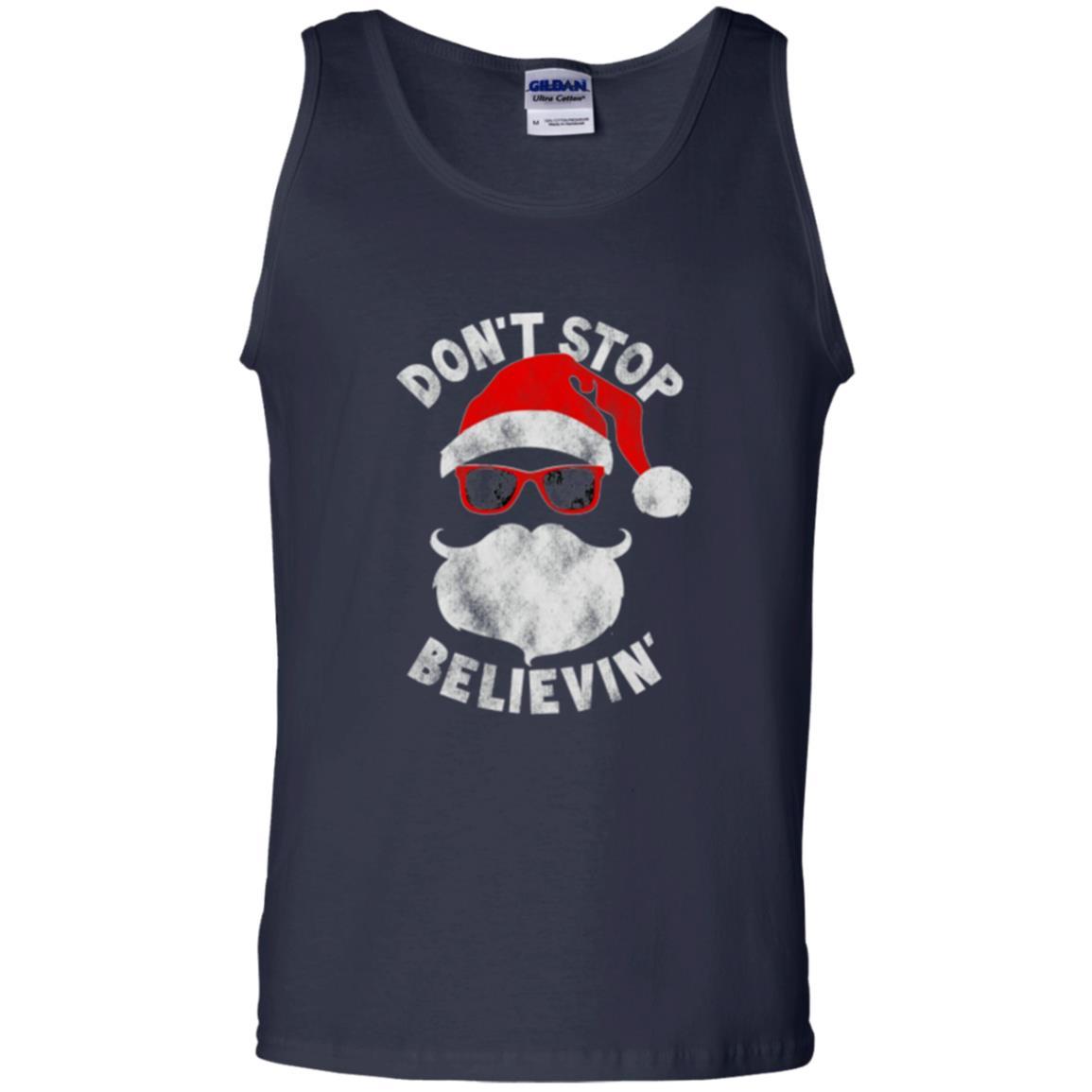 Christmas T-shirt Don't Stop Believing Cool Shades Santa Navy
