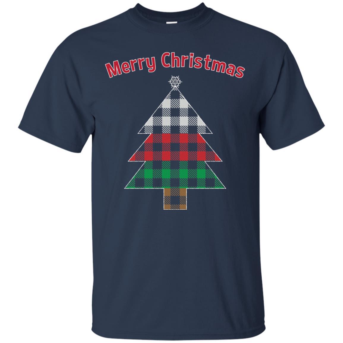 Unique Buffalo Plaid Tree Christmas Matching Pajama T-Shirt Navy