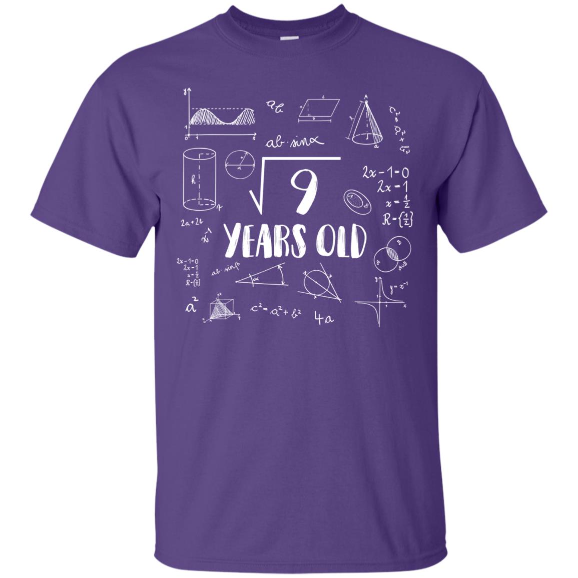 Square Root Of 9 3rd Birthday 3 Years Old Math T-shirt Purple
