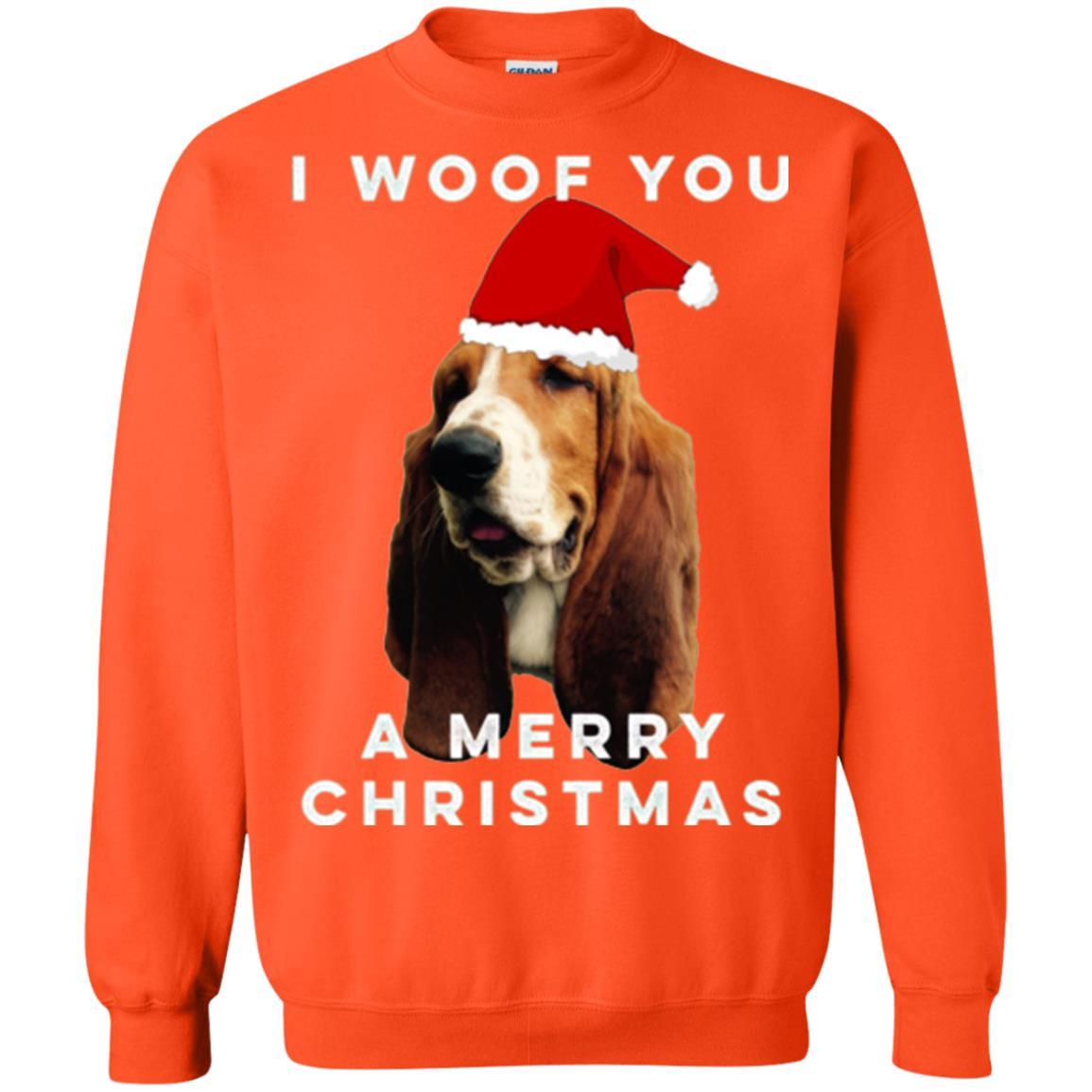 Basset Hound T-shirt I Woof You A Merry Christmas Orange