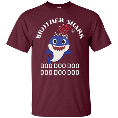 Brother Shark With Santa Claus Hat Merry X-mas Family Shark Gift Shirt Maroon