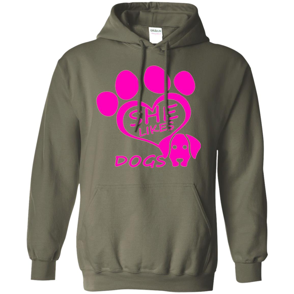 Dog Lovers Shirt She Likes Dogs Military Green