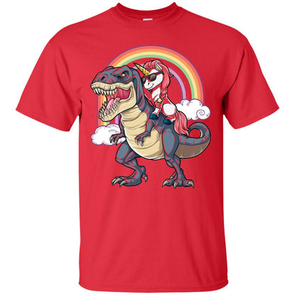 Unicorn Riding Dinosaur Unicorns Rainbow T-shirt Red