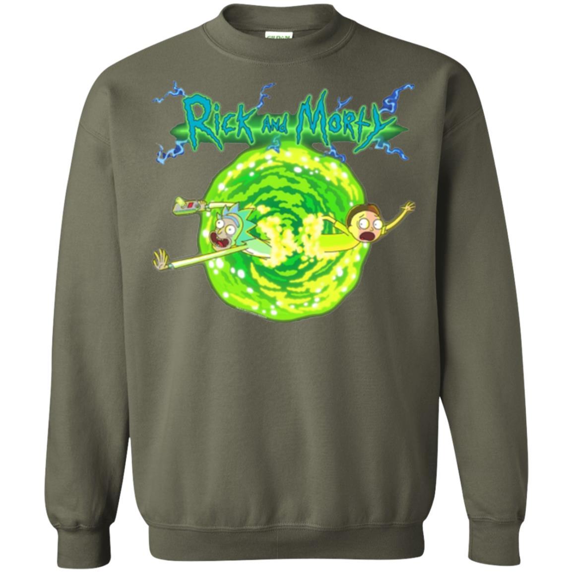 Rick Morty T-shirt Portal Glow Lightning Logo Military Green