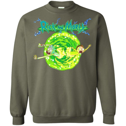 Rick Morty T-shirt Portal Glow Lightning Logo Military Green