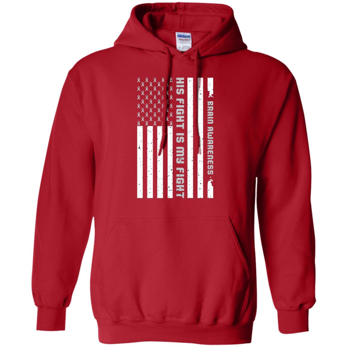 Brain Awareness His Fight Is My Fight Grey Ribbon Stars Flag Of Usa Shirt Red