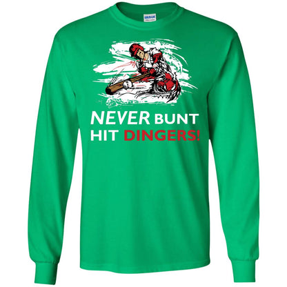 Baseball Lover T-shirt Never Bunt Hit Dingers Irish Green