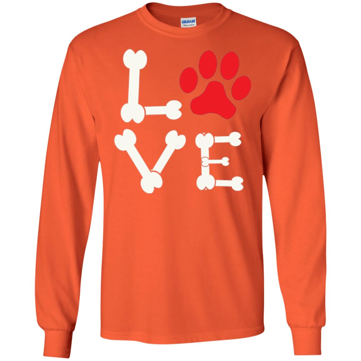 Love My Dog Red Pawprint Dog Bones T-shirt Orange