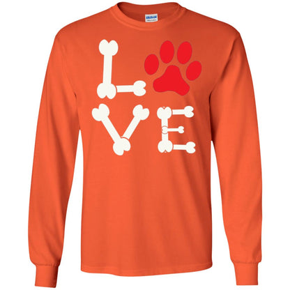 Love My Dog Red Pawprint Dog Bones T-shirt Orange