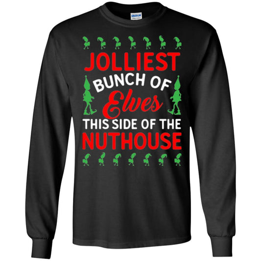 Christmas T-shirt Jolliest Bunch Of Elves This Side Of The Nuthouse Black