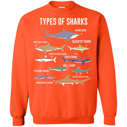 Shark Lover T-shirt 9 Types Of Sharks Ocean Orange