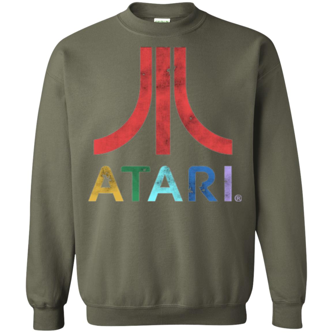 Colorful Retro Atari Gaming Logo T-shirt Military Green