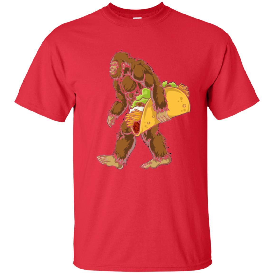 Camping T-shirt Bigfoot Sasquatch Carrying Taco Red