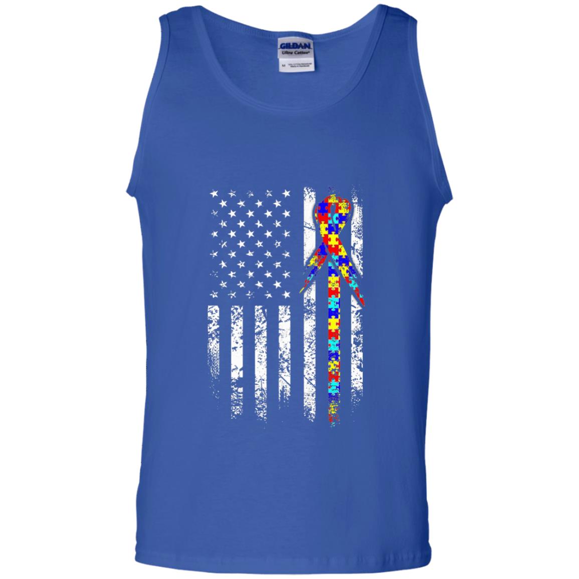 American Flag Distressed Autism Awareness T-shirt Royal