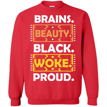 Brains Beauty Black Woke Proud African American T-shirt Red