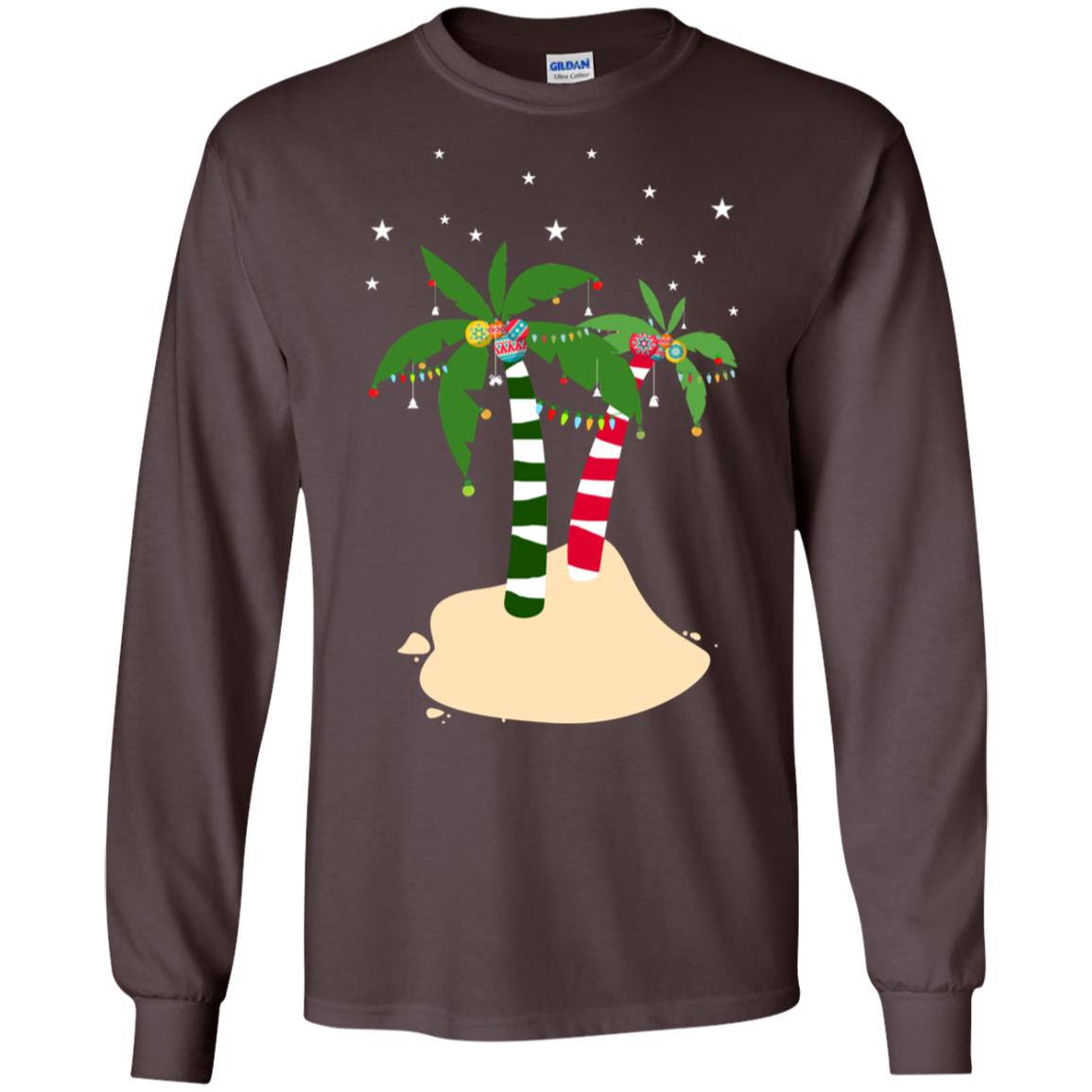 Decorated Tropical Coconut Tree Merry X-mas 2018 Gift Shirt Dark Chocolate
