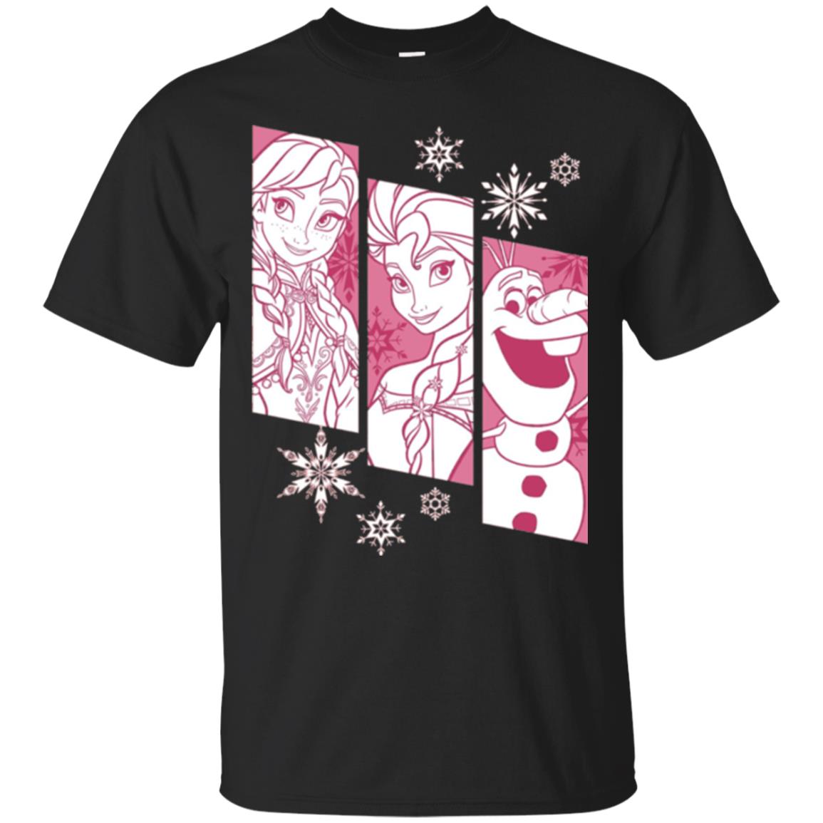 Frozen Anna Elsa Olaf Snowflake Panel Graphic T-shirt Black