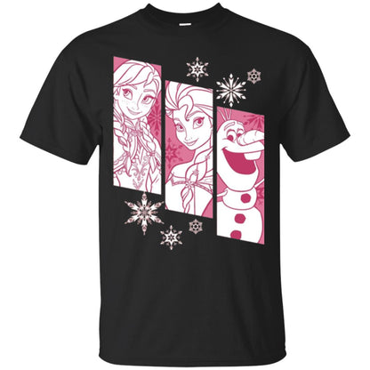 Frozen Anna Elsa Olaf Snowflake Panel Graphic T-shirt Black
