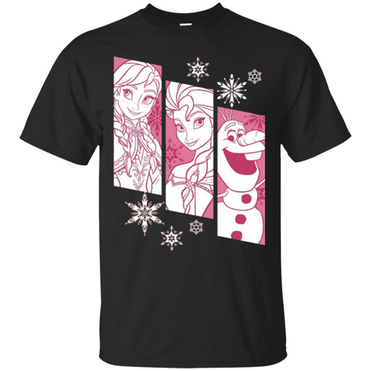Frozen Anna Elsa Olaf Snowflake Panel Graphic T-shirt Black