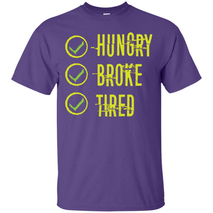 Hungry Broke Tired Check Mark T-shirt Purple